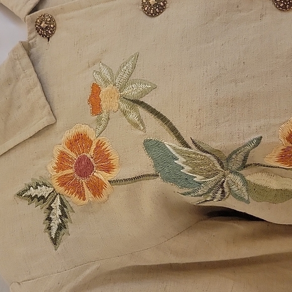Vtg TAPESTRY PATCH Linen Floral Embroidered Decorative Button Down Shacket - Picture 6 of 10